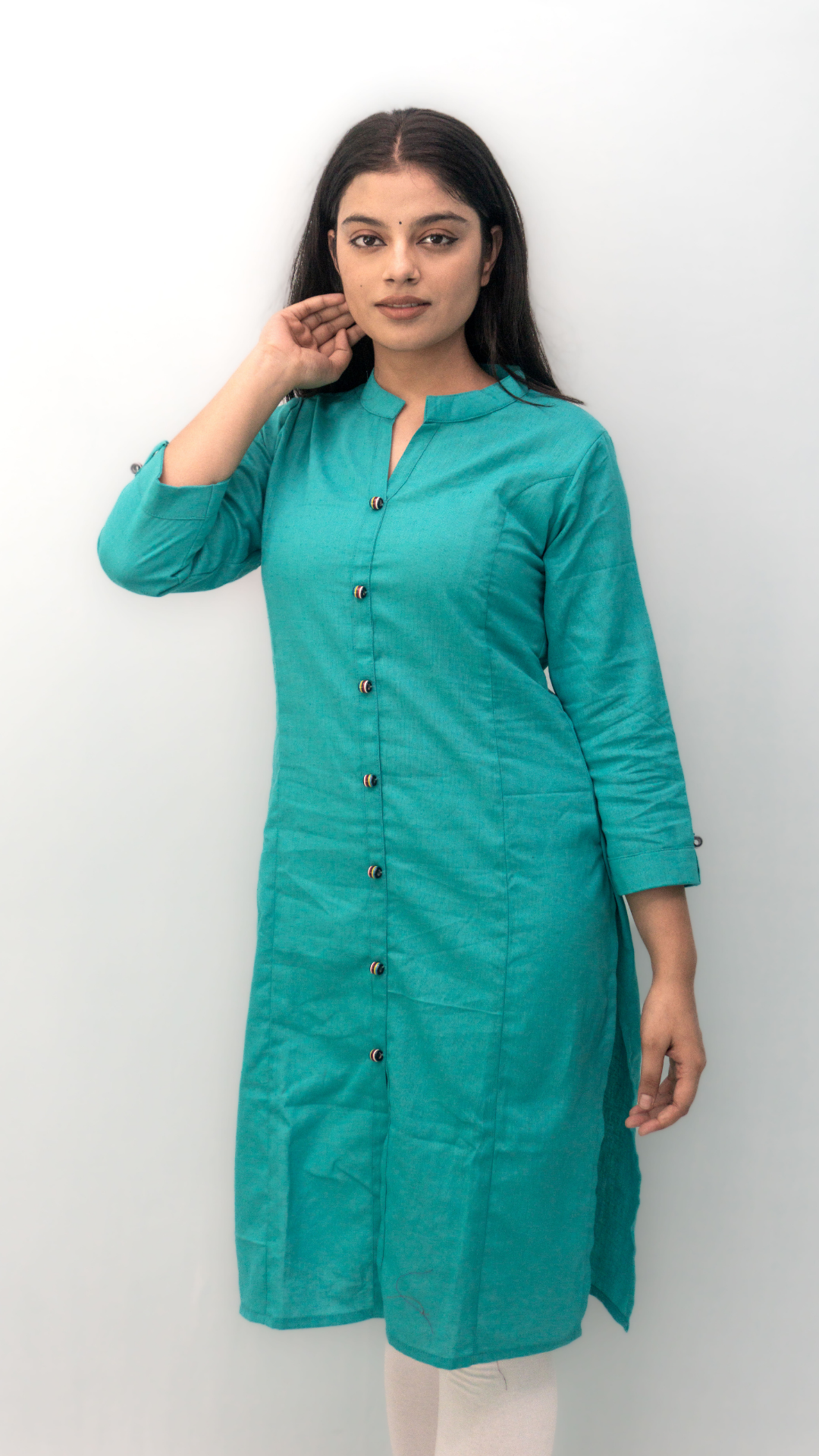 Anikrriti Cotton Teal Kurti - Anikrriti