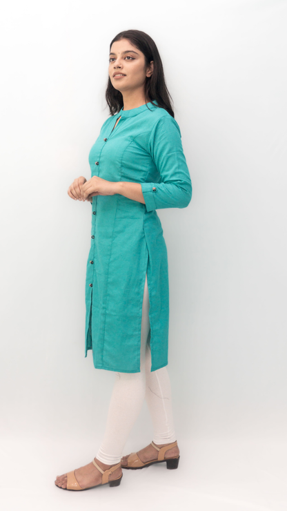 Anikrriti Cotton Teal Kurti - Anikrriti