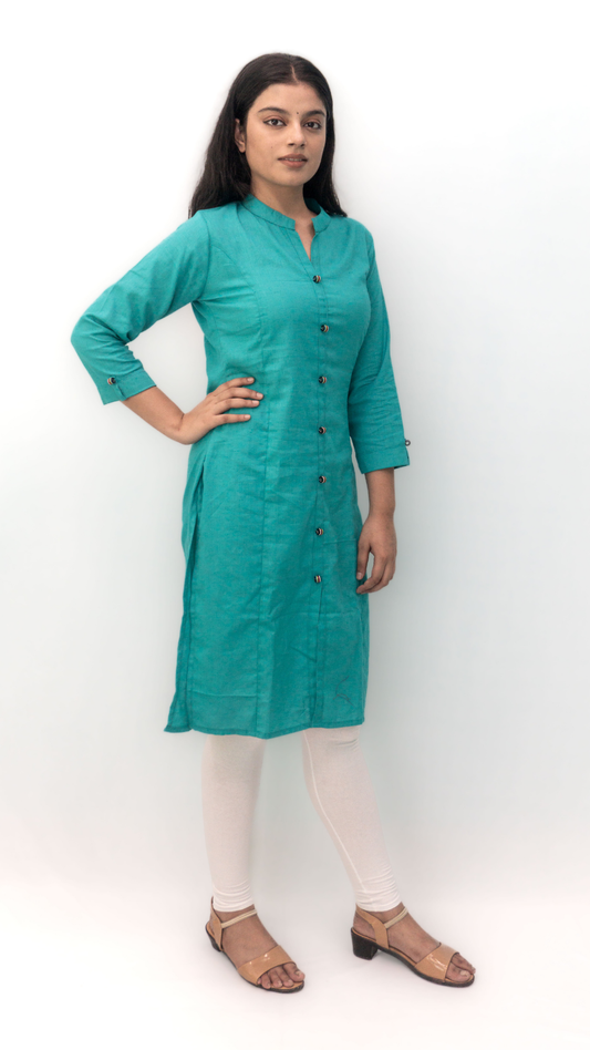 Anikrriti Cotton Teal Kurti - Anikrriti