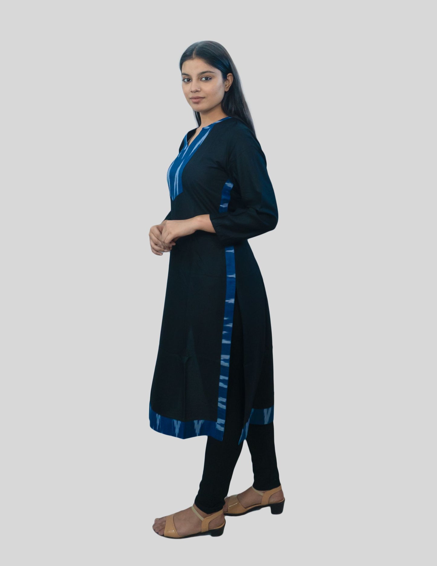 The Formal Black Kurti with Ikat Patch Detailing"