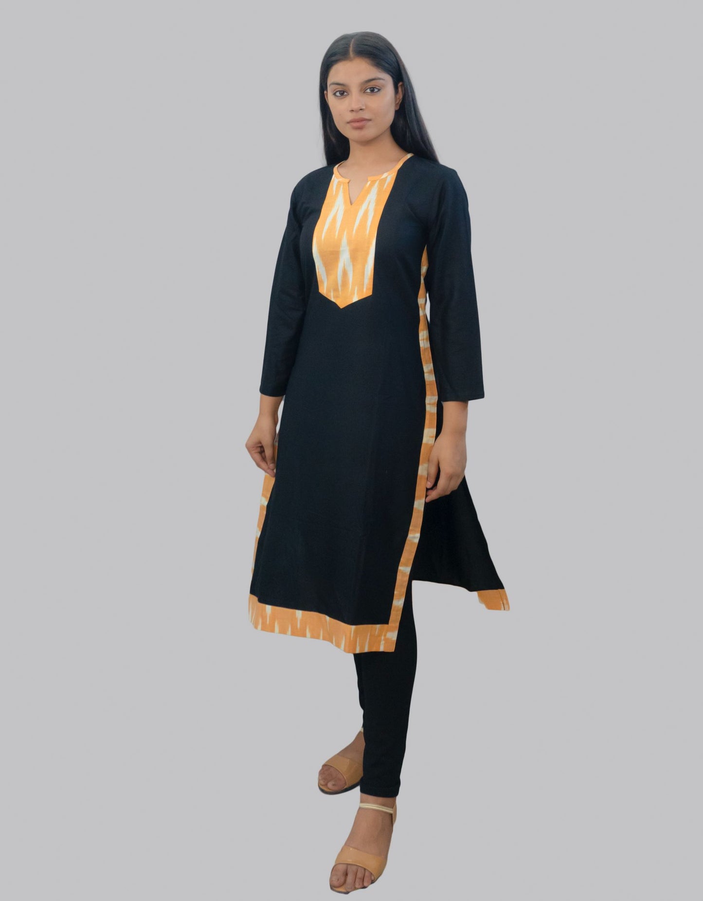 The Formal Black Kurti with Ikat Patch Detailing"