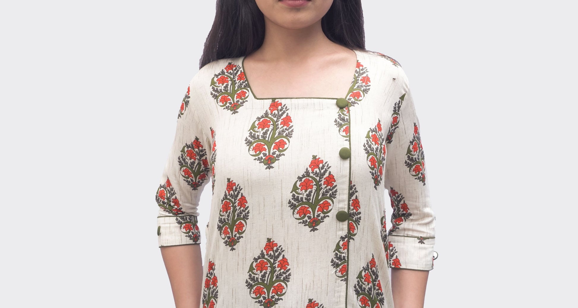 Cotton Square Neck Kurti with Contrast Piping by Anikkriti –