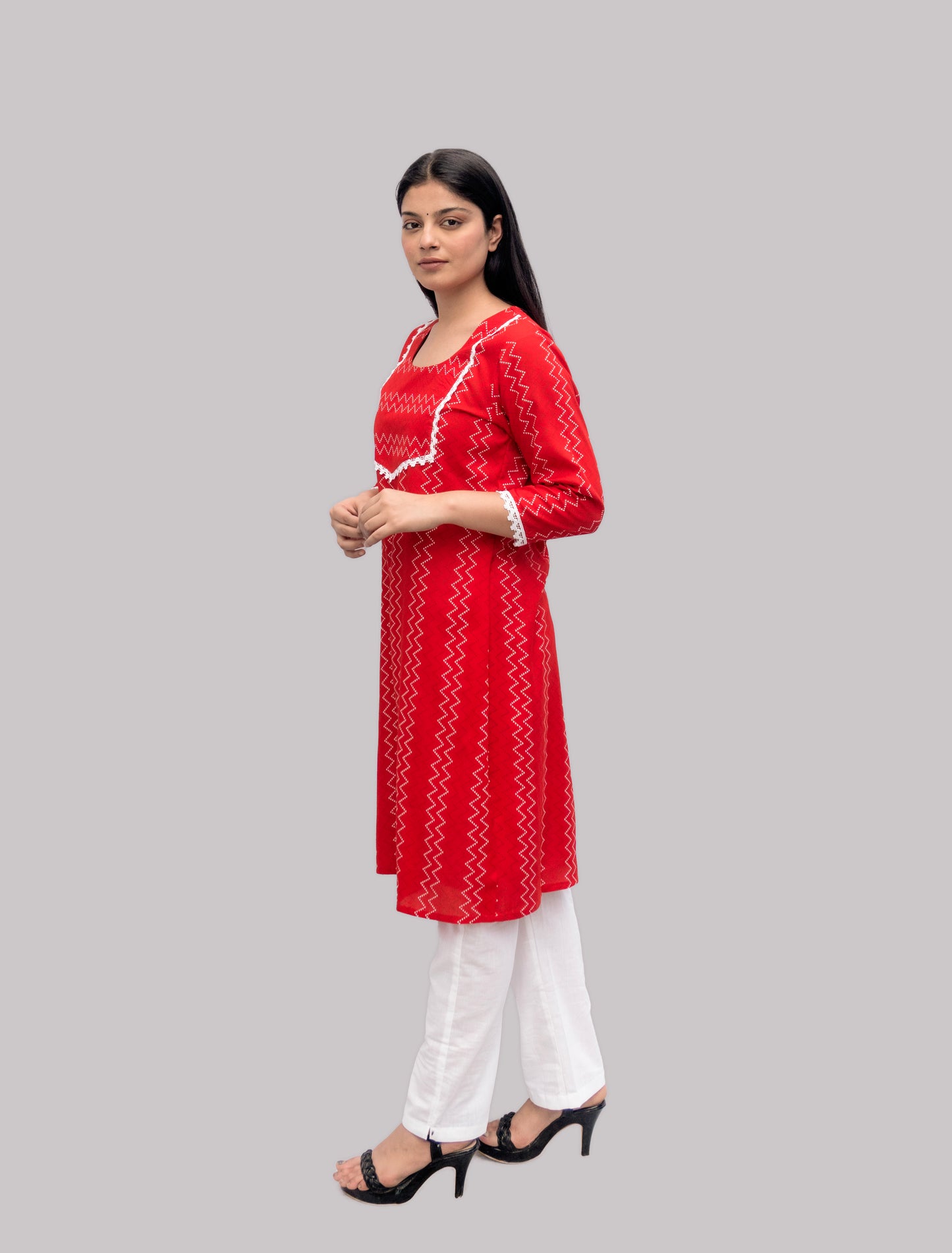 Red Cotton Suit with White Palazzo: Chic Summer Style"